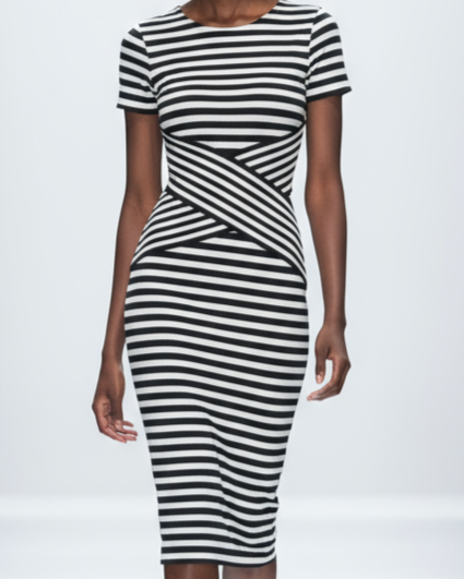 Vestido casual de manga corta para mujer – estilo bodycon con rayas clásicas